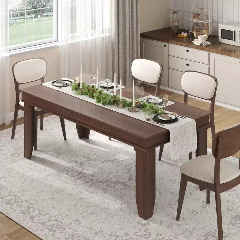 Tavolo da pranzo rustico da 180 cm per 6-8 persone, piano in MDF antigraffio, gambe poligonali, marrone