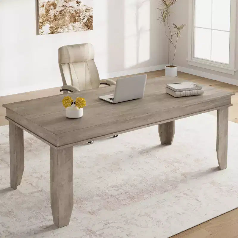Tavolo da pranzo rustico da 180 cm per 6-8 persone, piano in MDF antigraffio, gambe poligonali, marrone