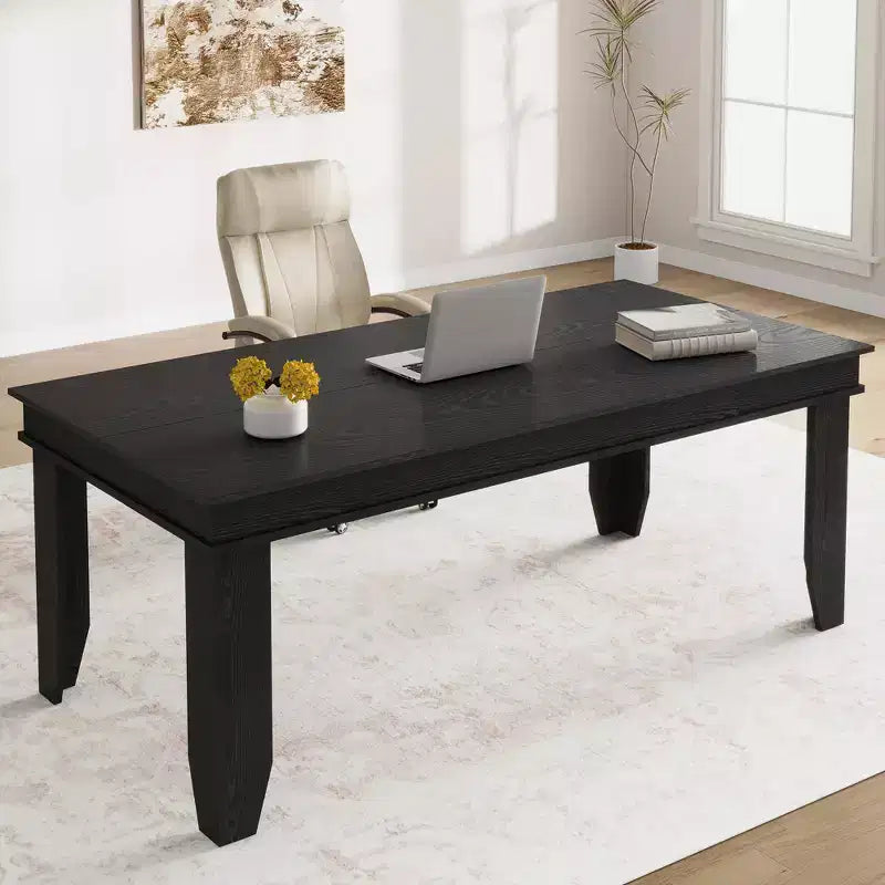 Tavolo da pranzo rustico da 180 cm per 6-8 persone, piano in MDF antigraffio, gambe poligonali, marrone