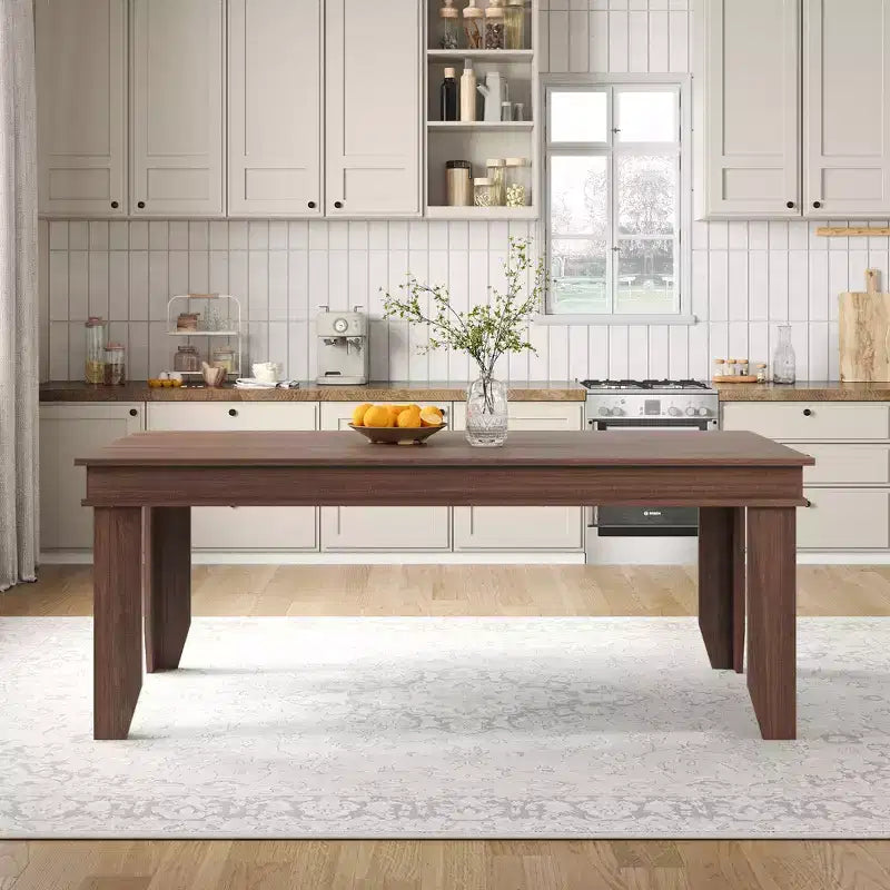 Tavolo da pranzo rustico da 180 cm per 6-8 persone, piano in MDF antigraffio, gambe poligonali, marrone