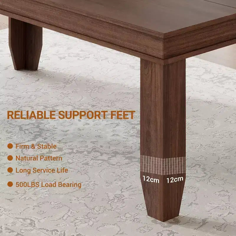 Tavolo da pranzo rustico da 180 cm per 6-8 persone, piano in MDF antigraffio, gambe poligonali, marrone