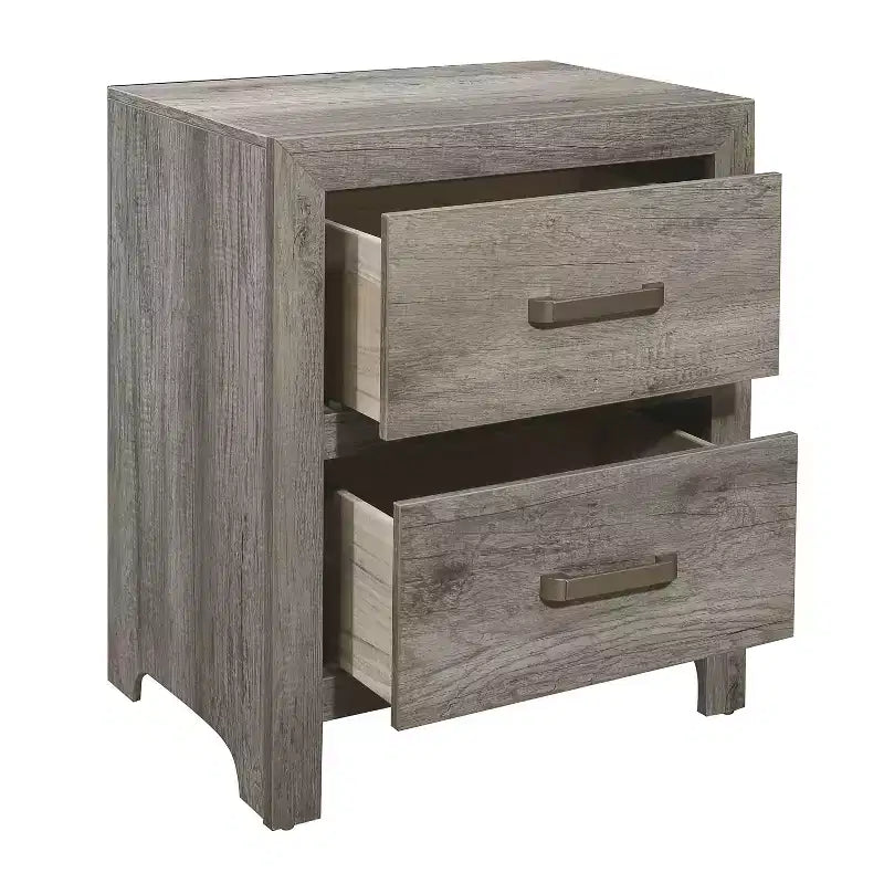Comodino da camera da letto con impiallacciatura in simil legno e ferramenta in nichel