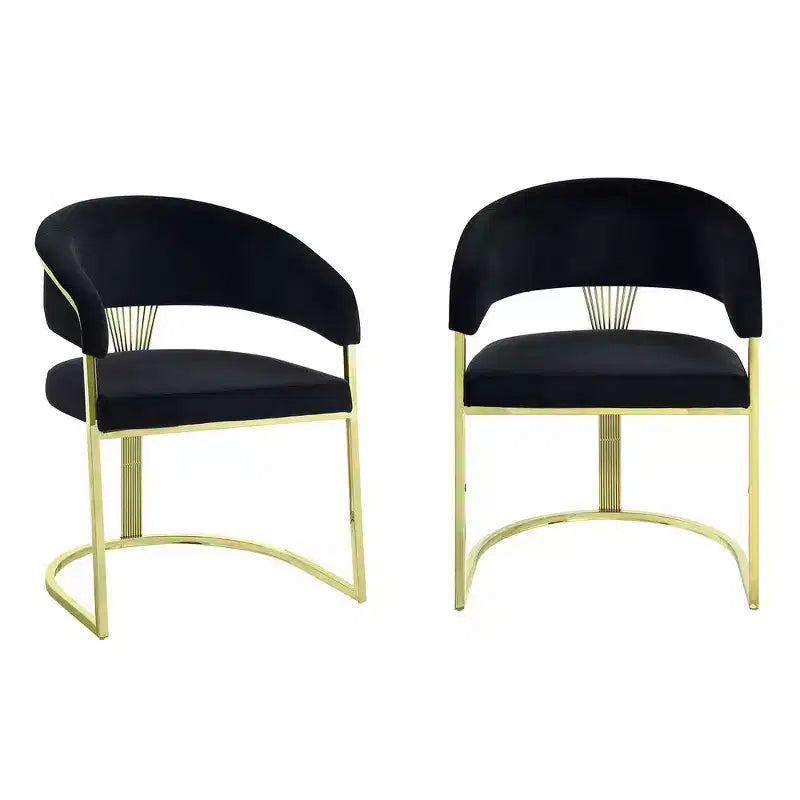 Royal Hampton 22 Inch Side Dining Chair, Gold Base, Padded Black Velvet