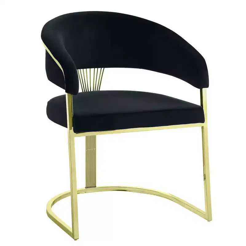 Sedia da pranzo laterale 22 pollici, base oro, velluto nero imbottito
