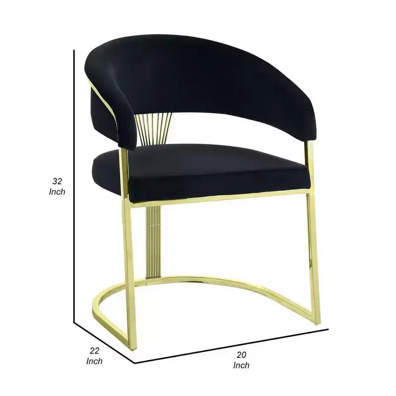 Sedia da pranzo laterale 22 pollici, base oro, velluto nero imbottito