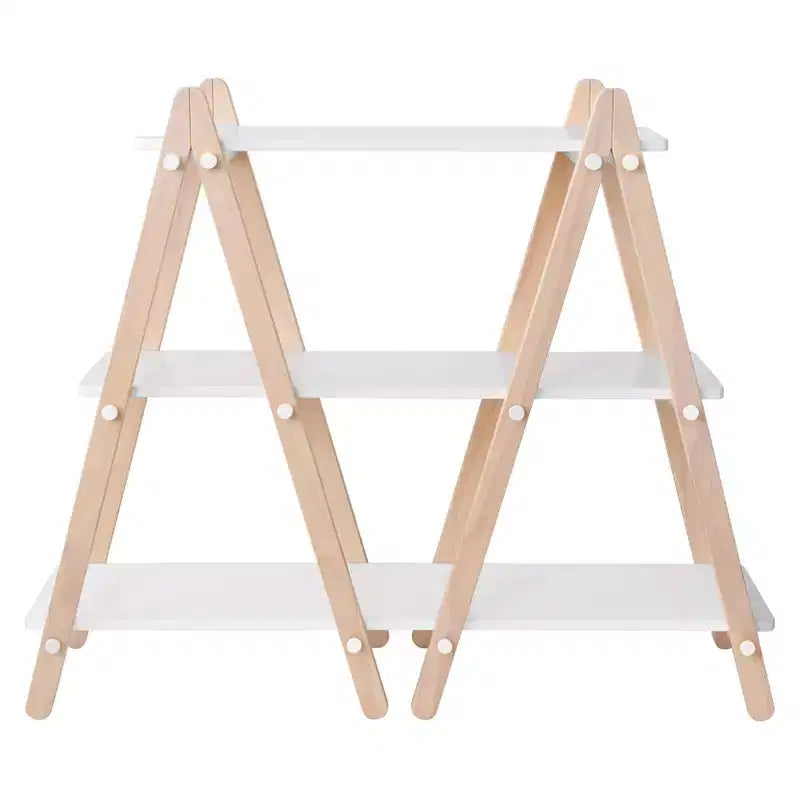 Libreria per bambini a 3 ripiani con bottoni colorati, bianco e legno naturale chiaro, in legno di pino