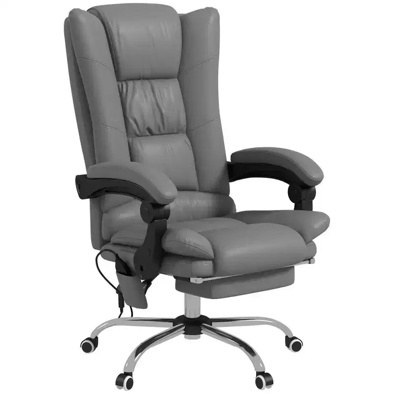 PU Leather Executive Massage Office Chair with 4 Vibration, Computer Desk Chair, Heated Reclining Chair with Adjustable Height, Swivel Wheels