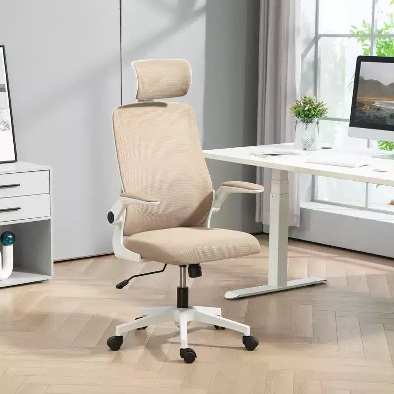 Sedia da ufficio ergonomica in rete con braccioli ribaltabili, poggiatesta e supporto lombare regolabili