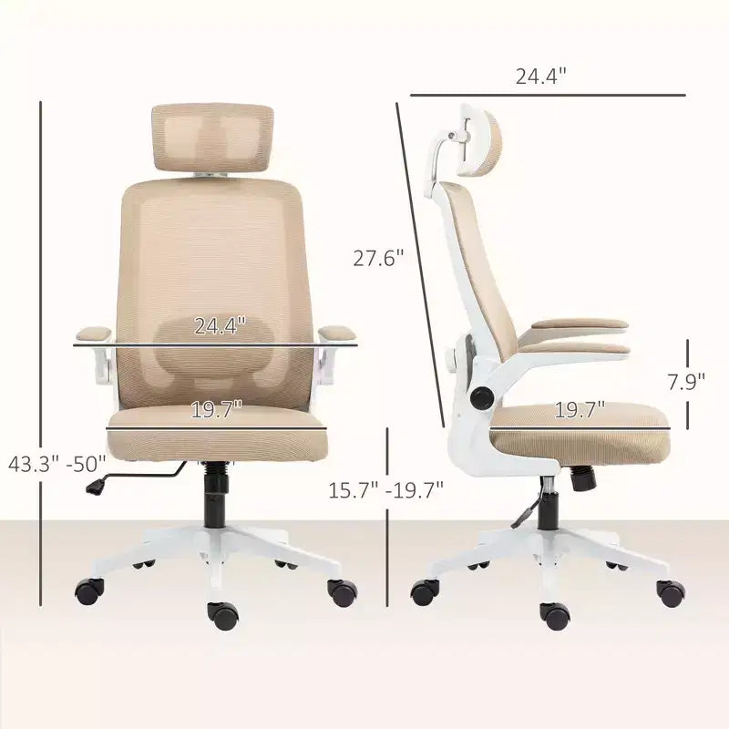 Sedia da ufficio ergonomica in rete con braccioli ribaltabili, poggiatesta e supporto lombare regolabili