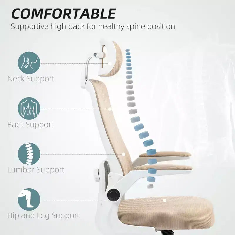 Sedia da ufficio ergonomica in rete con braccioli ribaltabili, poggiatesta e supporto lombare regolabili