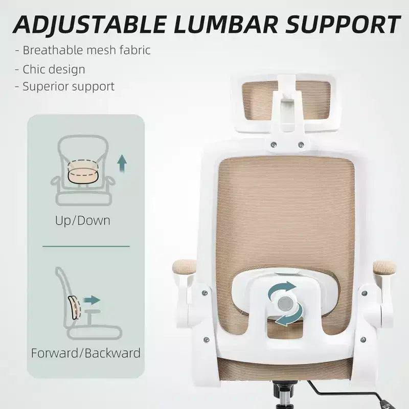 Sedia da ufficio ergonomica in rete con braccioli ribaltabili, poggiatesta e supporto lombare regolabili