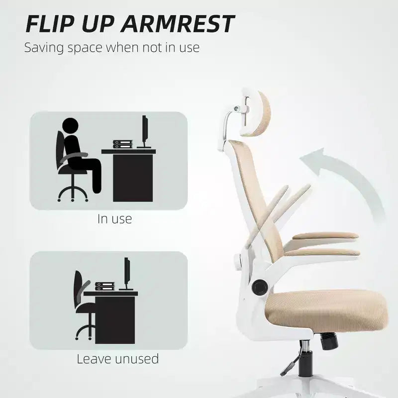 Sedia da ufficio ergonomica in rete con braccioli ribaltabili, poggiatesta e supporto lombare regolabili