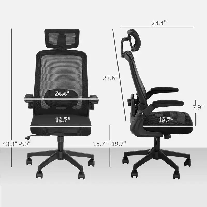 Sedia da ufficio ergonomica in rete con braccioli ribaltabili, poggiatesta e supporto lombare regolabili