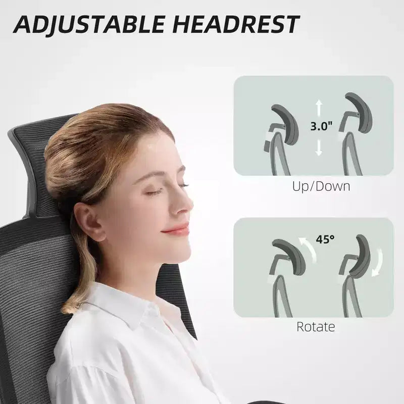 Sedia da ufficio ergonomica in rete con braccioli ribaltabili, poggiatesta e supporto lombare regolabili