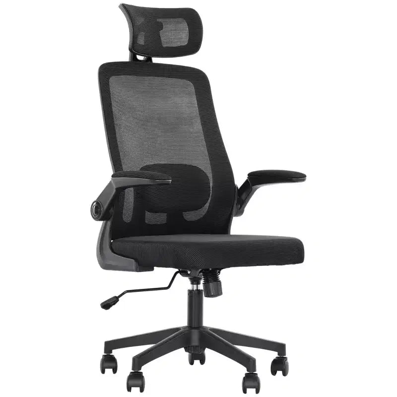 Mesh Office Chair, Ergonomic Desk Chair with Flip-up Armrest, Rotatable Headrest, Adjustable Lumbar Support
