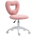 Armless Computer Desk Chair, Office Task Chair, Teddy Fleece Heart Makeup Vanity Chair with Swivel Wheels