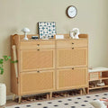 Acekool Rattan Shoe Storage Cabinet, 4 Flip Drawers & 2 Drawers, Boho Organizer for Entryway, Hallway, Living Room, Nature Oak