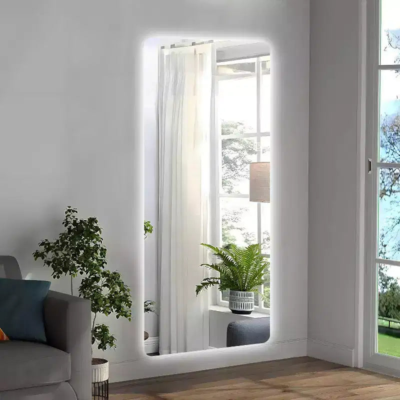 Specchio a parete a figura intera LED da 65", con angoli arrotondati senza cornice, 3 modalità di illuminazione, rettangolare