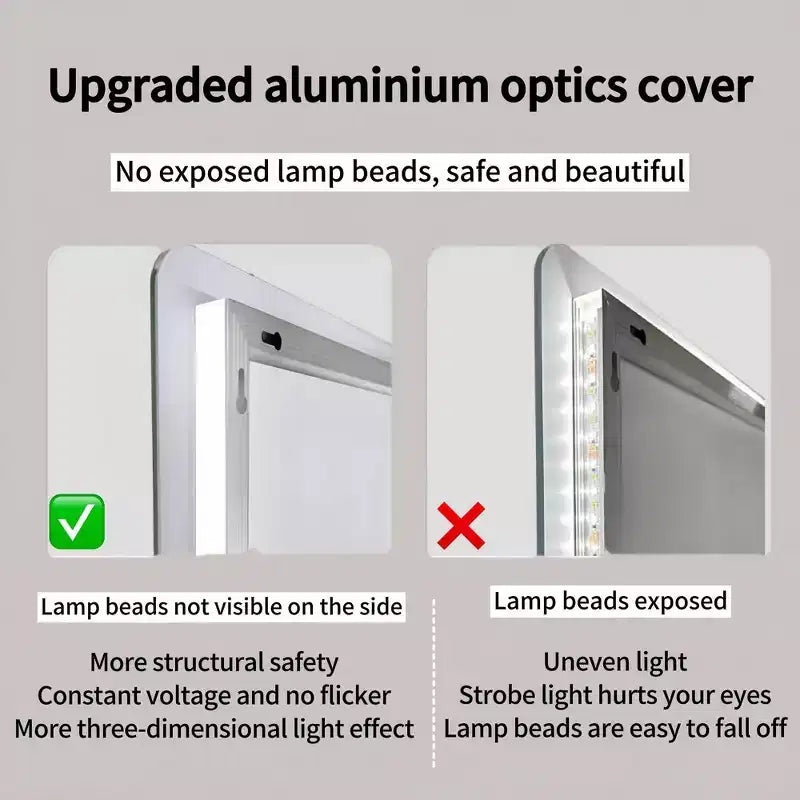 Specchio a parete a figura intera LED da 65", con angoli arrotondati senza cornice, 3 modalità di illuminazione, rettangolare