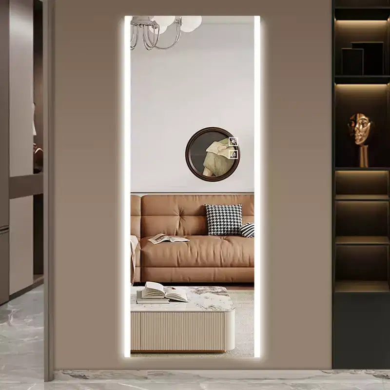 Specchio LED a figura intera da 65", 3 modalità di illuminazione, montaggio a parete o appoggio, rettangolare