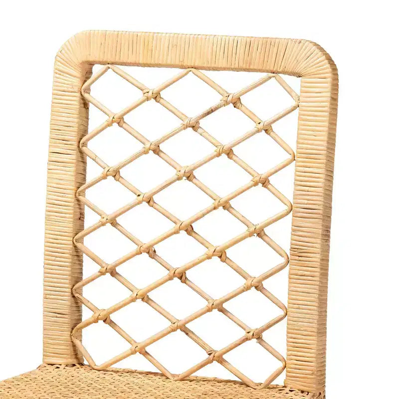 Sgabello da Bar Altezza Bancone in Rattan e Legno di Mango, Stile Bohemien, Naturale/Noce, Nessun Montaggio Richiesto