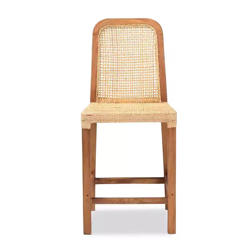 Sgabello da bar in legno e rattan, altezza bancone, stile Mid-Century Modern, naturale/noce, nessun assemblaggio richiesto