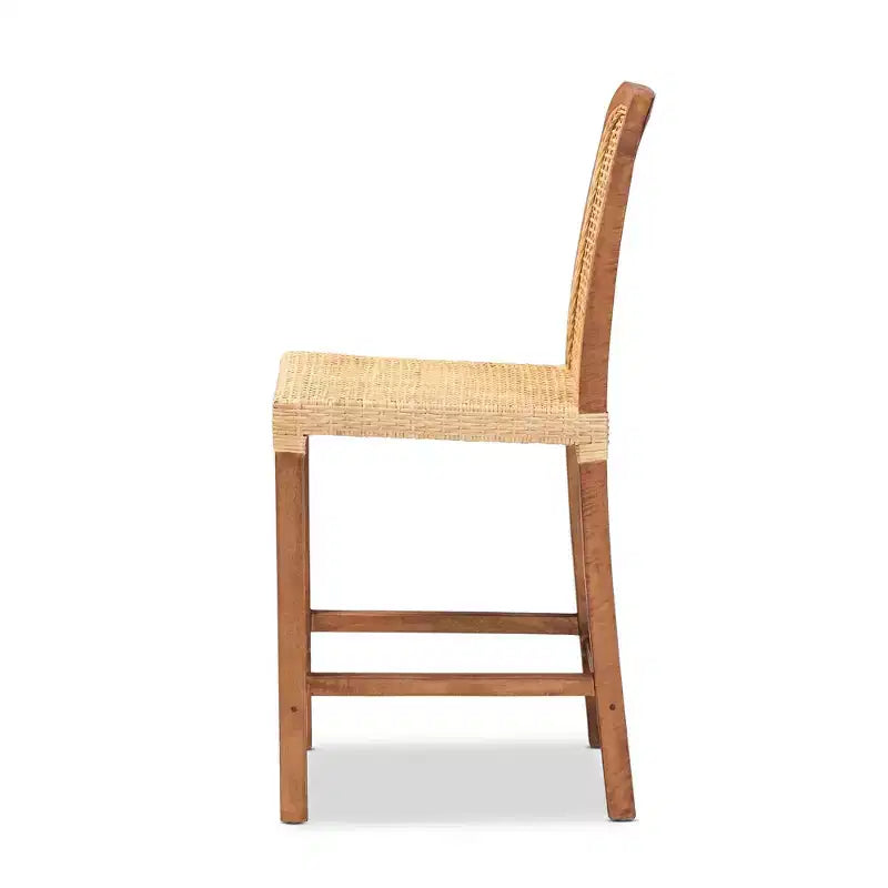 Sgabello da bar in legno e rattan, altezza bancone, stile Mid-Century Modern, naturale/noce, nessun assemblaggio richiesto