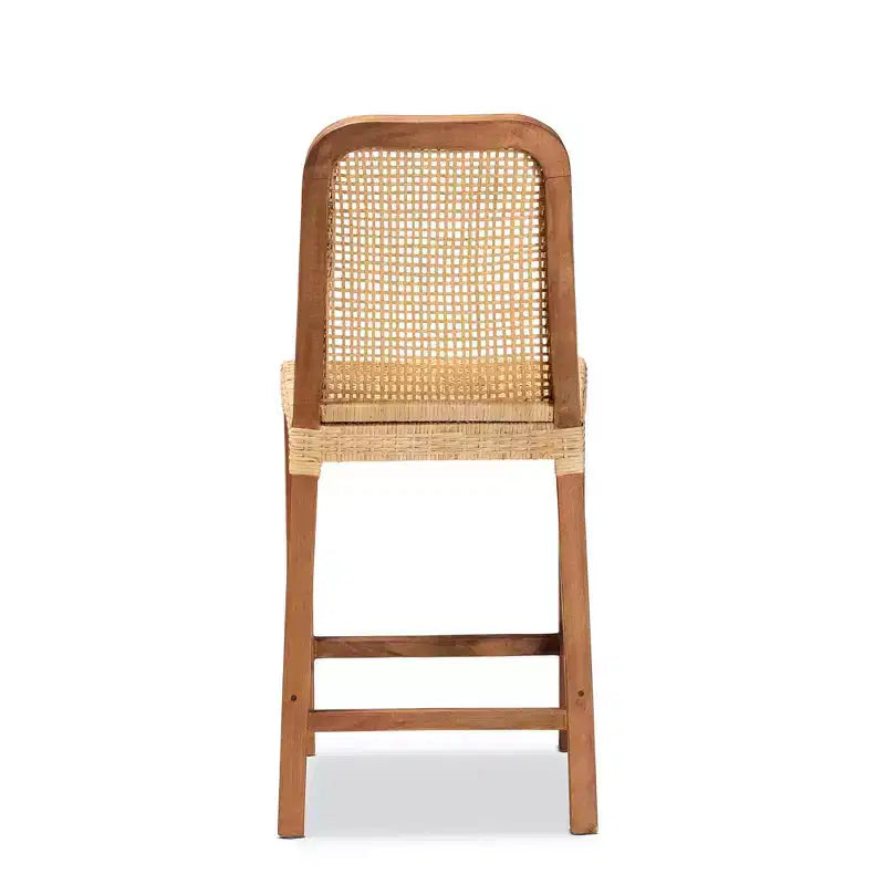 Sgabello da bar in legno e rattan, altezza bancone, stile Mid-Century Modern, naturale/noce, nessun assemblaggio richiesto