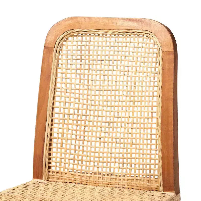 Sgabello da bar in legno e rattan, altezza bancone, stile Mid-Century Modern, naturale/noce, nessun assemblaggio richiesto