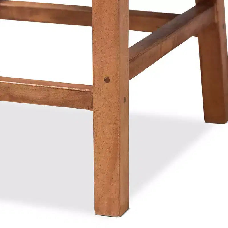 Sgabello da bar in legno e rattan, altezza bancone, stile Mid-Century Modern, naturale/noce, nessun assemblaggio richiesto