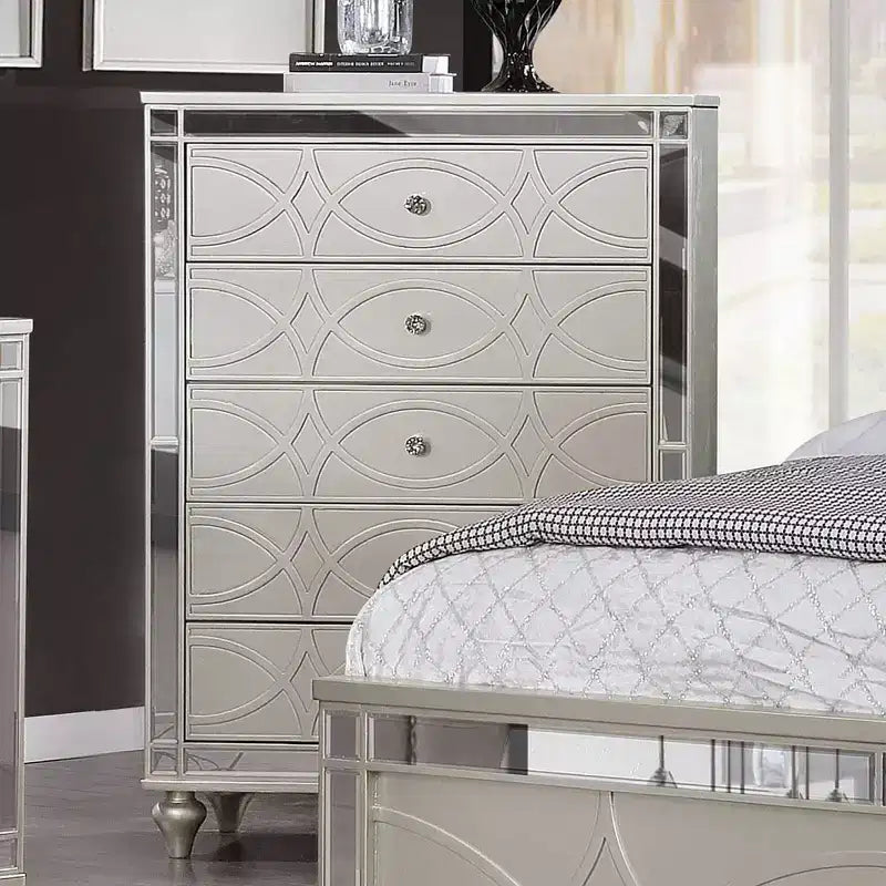 La Mesa 5 Drawer Glam Chest Silver - HOMES: Inside + Out: Mirrored Accents, Stylish Storage