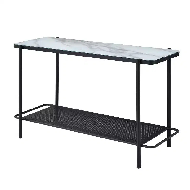 Avalan Glass Top Contemporary Sofa Table Black Coating/White - miBasics