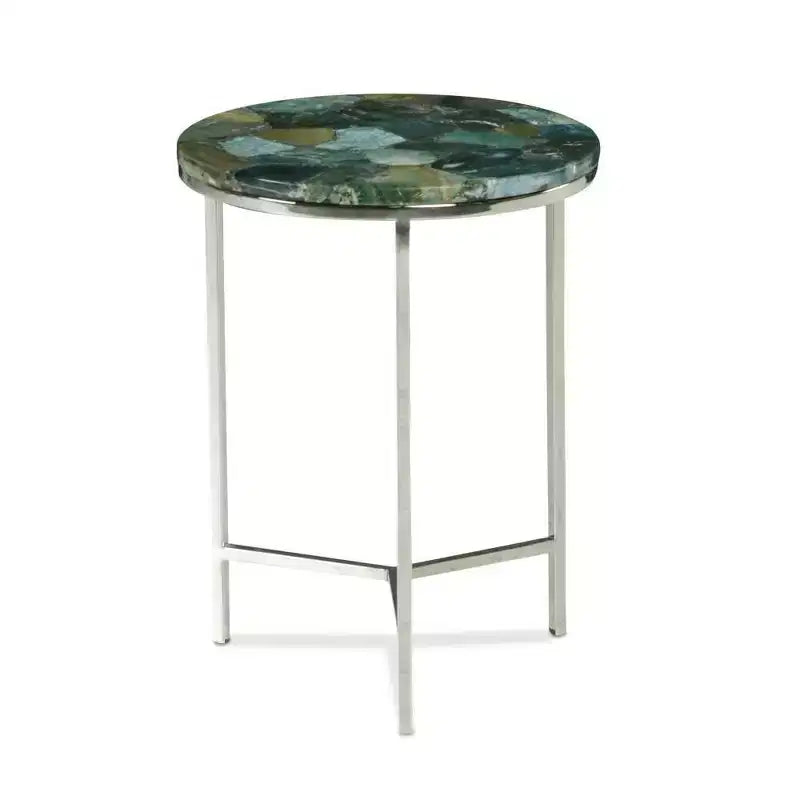 Foster Agate Top Round Chairside Table Emerald Green - Steve Silver Co.: Chrome Base, Spa-Toned Stone, Modern Luxury