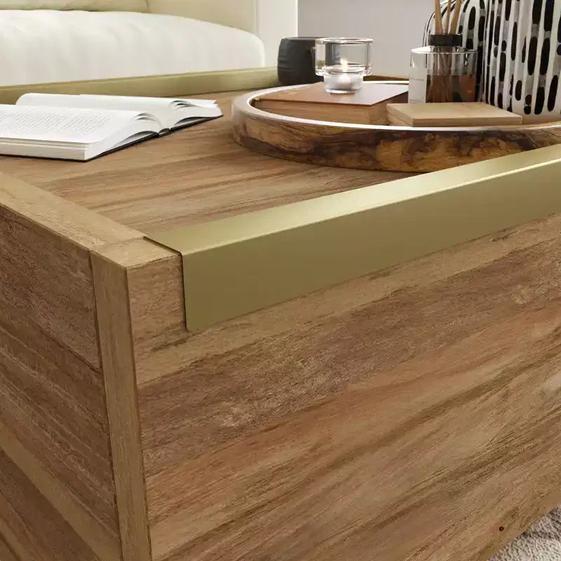 Tavolino Quadrato con 2 Cassetti, Finitura Mango Sindoori, Moderno Minimalista