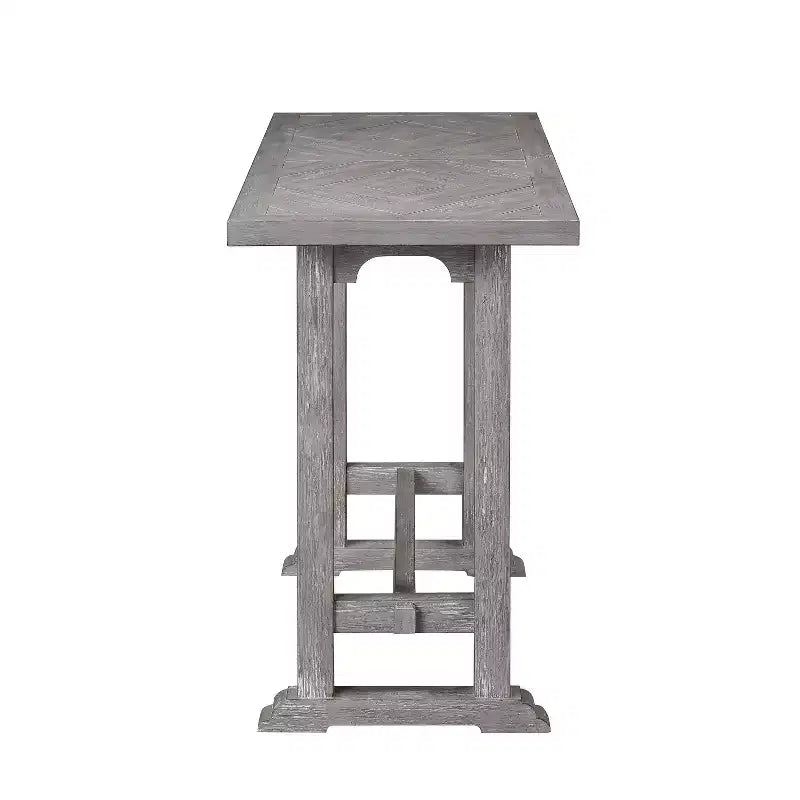 Tavolo da divano rustico, legno invecchiato color tortora, intarsio a doppio diamante, 48 pollici