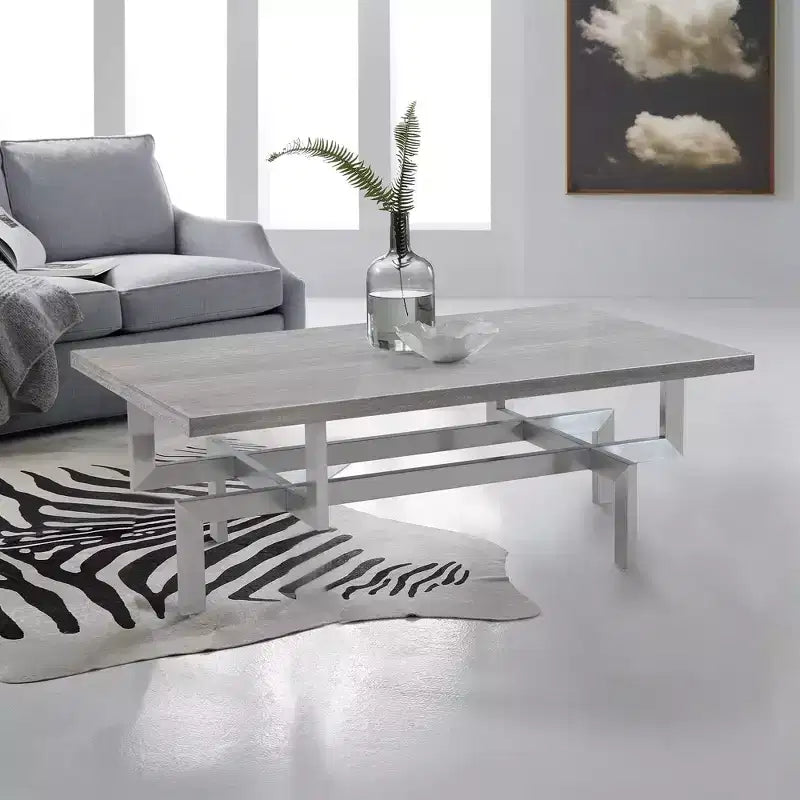 Tavolino da caffè in legno grigio con gambe in argento spazzolato, resistente all'acqua, senza montaggio, 51 pollici