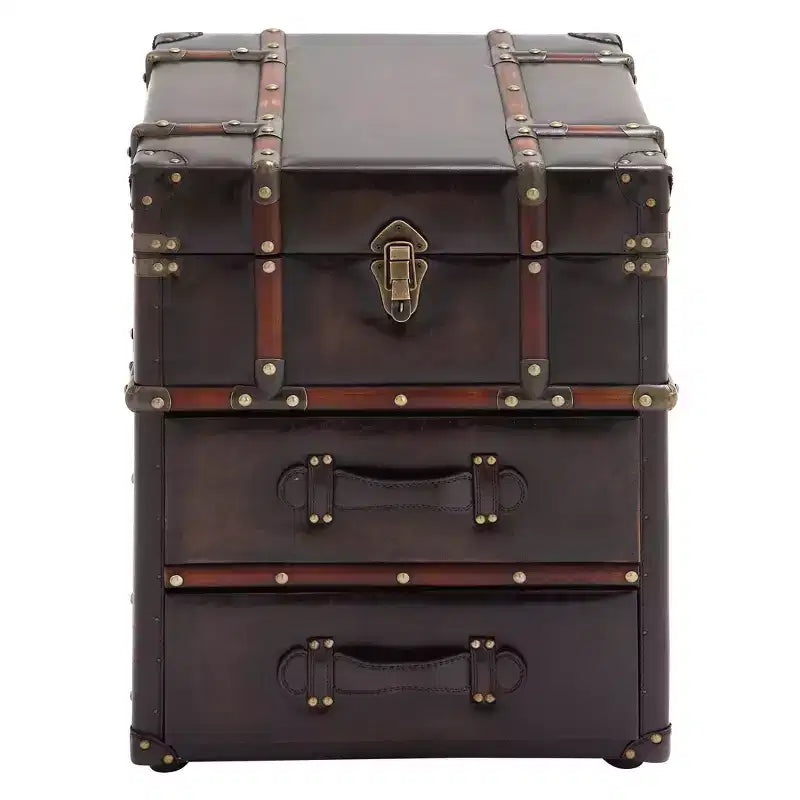 Wood and Faux Leather Trunk End Table Espresso Brown - Olivia & May: No Assembly, 2 Drawers, Indoor Use