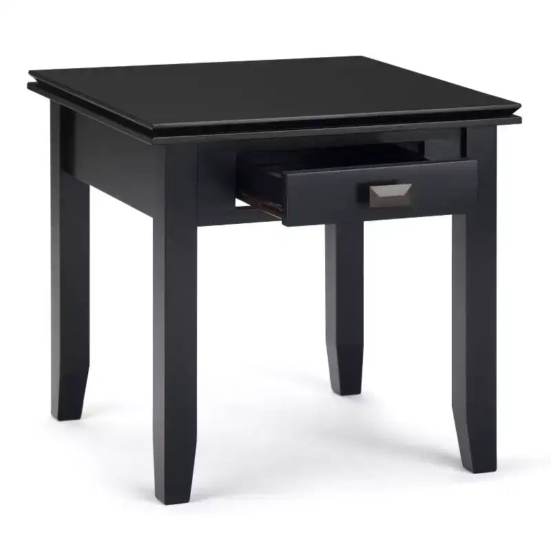 Tavolino da salotto quadrato da 21" in legno massello con cassetto, stile contemporaneo, accessori in bronzo, marrone