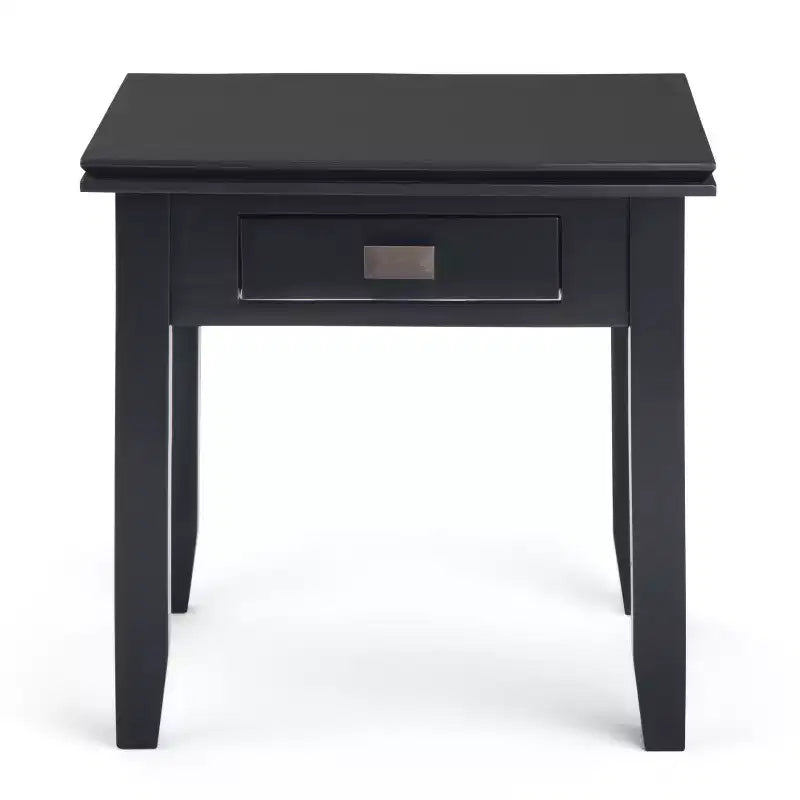 Tavolino da salotto quadrato da 21" in legno massello con cassetto, stile contemporaneo, accessori in bronzo, marrone