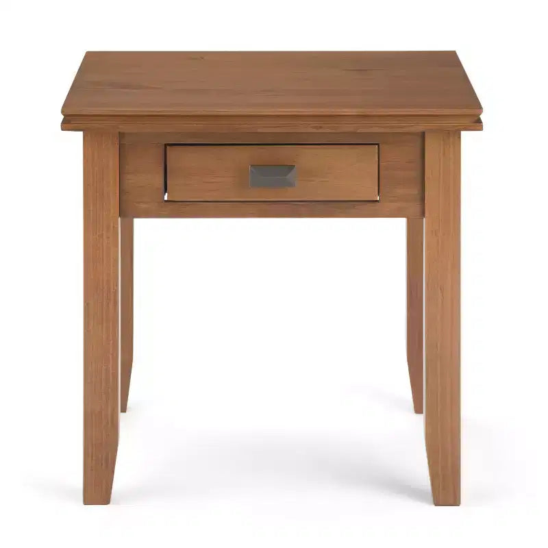 Tavolino da salotto quadrato da 21" in legno massello con cassetto, stile contemporaneo, accessori in bronzo, marrone