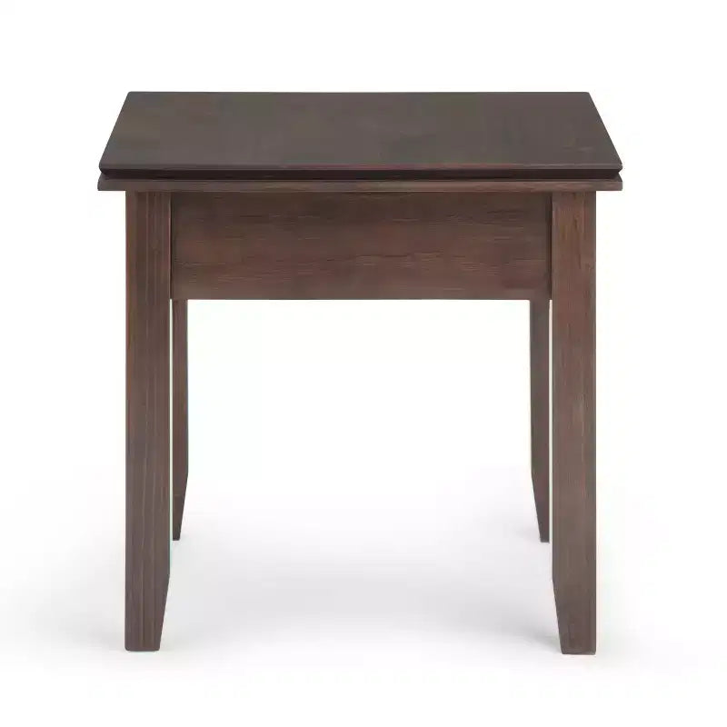 Tavolino da salotto quadrato da 21" in legno massello con cassetto, stile contemporaneo, accessori in bronzo, marrone