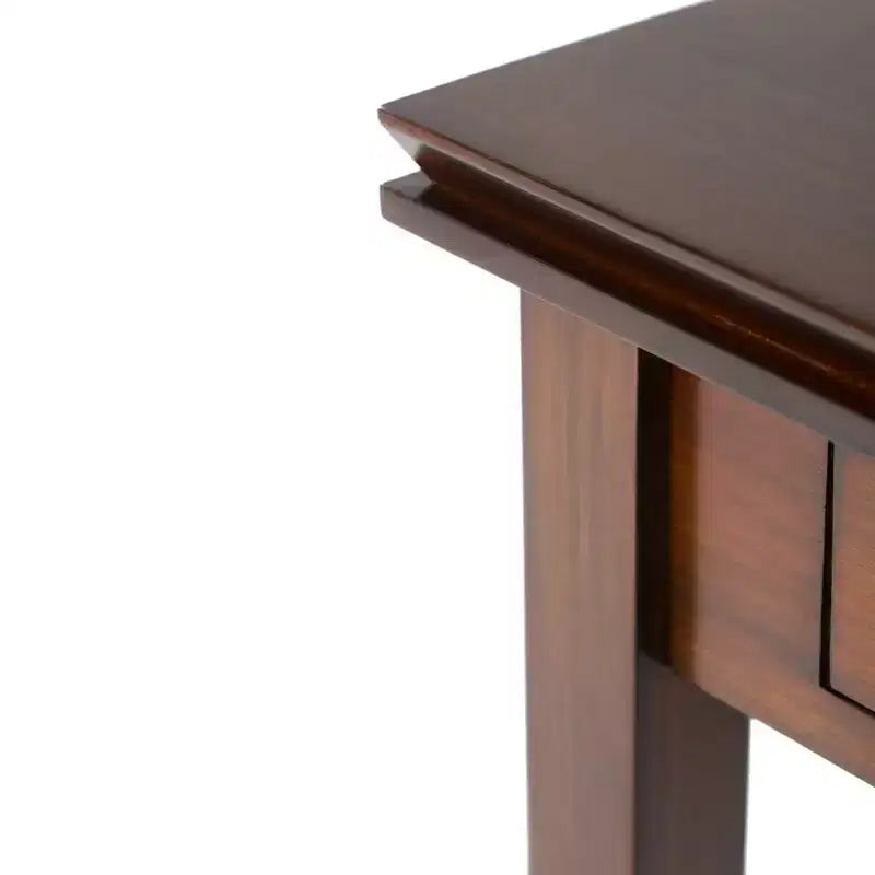 Tavolino da salotto quadrato da 21" in legno massello con cassetto, stile contemporaneo, accessori in bronzo, marrone