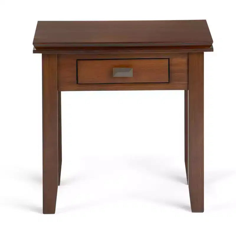 Tavolino da salotto quadrato da 21" in legno massello con cassetto, stile contemporaneo, accessori in bronzo, marrone