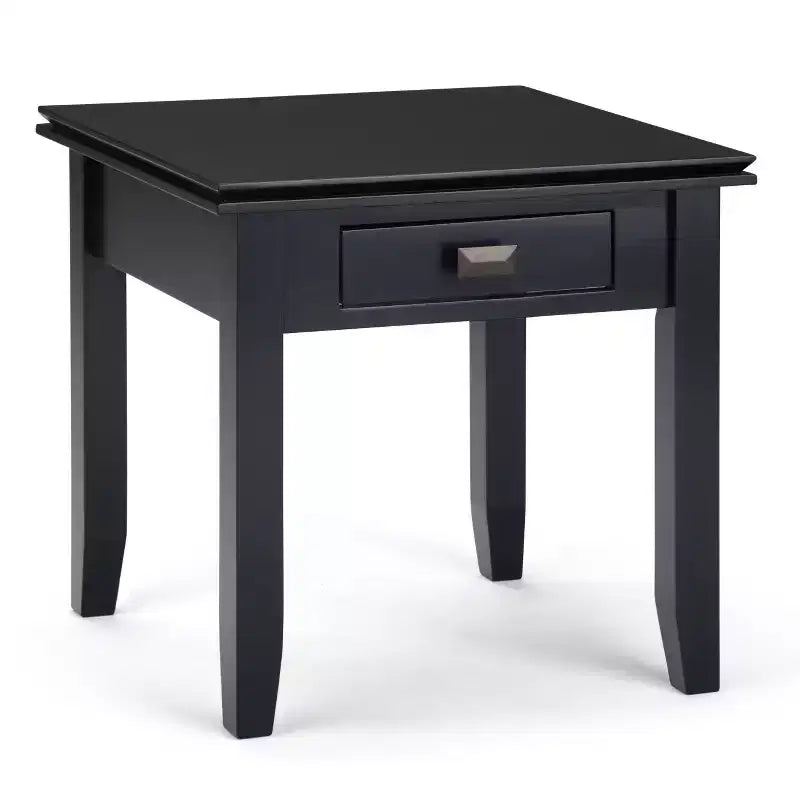 Tavolino da salotto quadrato da 21" in legno massello con cassetto, stile contemporaneo, accessori in bronzo, marrone