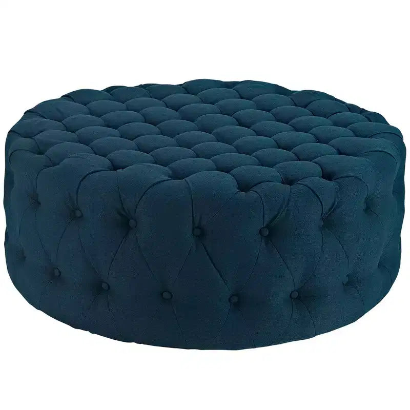 Pouf rotondo trapuntato in tessuto, 40 pollici, schiuma densa