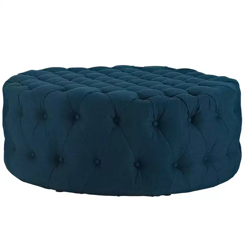 Pouf rotondo trapuntato in tessuto, 40 pollici, schiuma densa