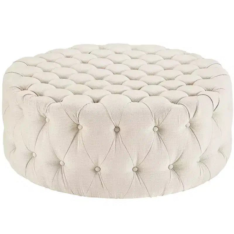 Pouf rotondo trapuntato in tessuto, 40 pollici, schiuma densa