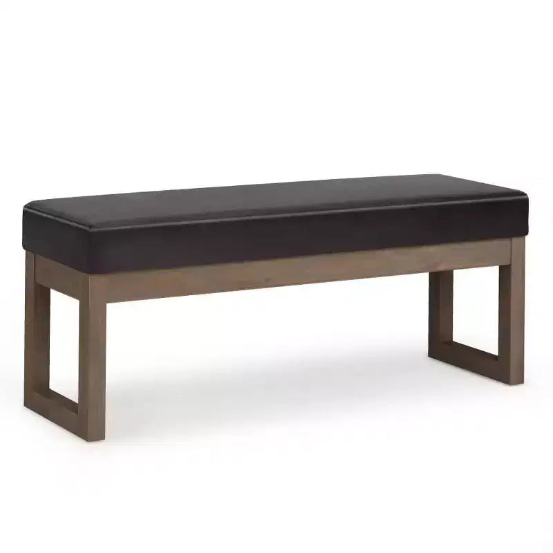 Grande panca pouf imbottita, similpelle, nera, 112 cm