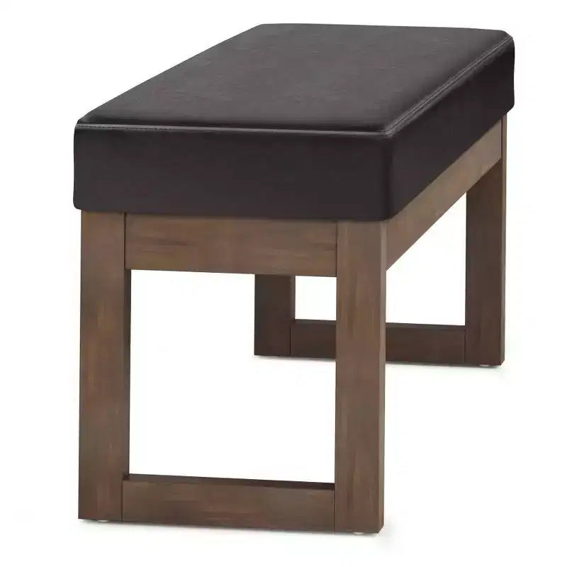 Grande panca pouf imbottita, similpelle, nera, 112 cm
