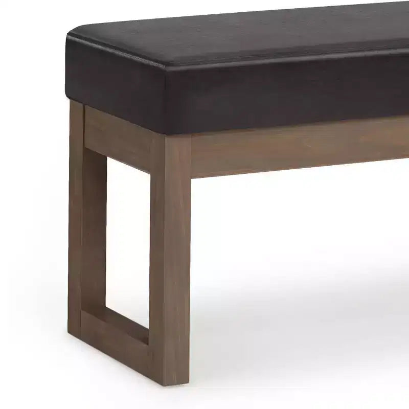 Grande panca pouf imbottita, similpelle, nera, 112 cm